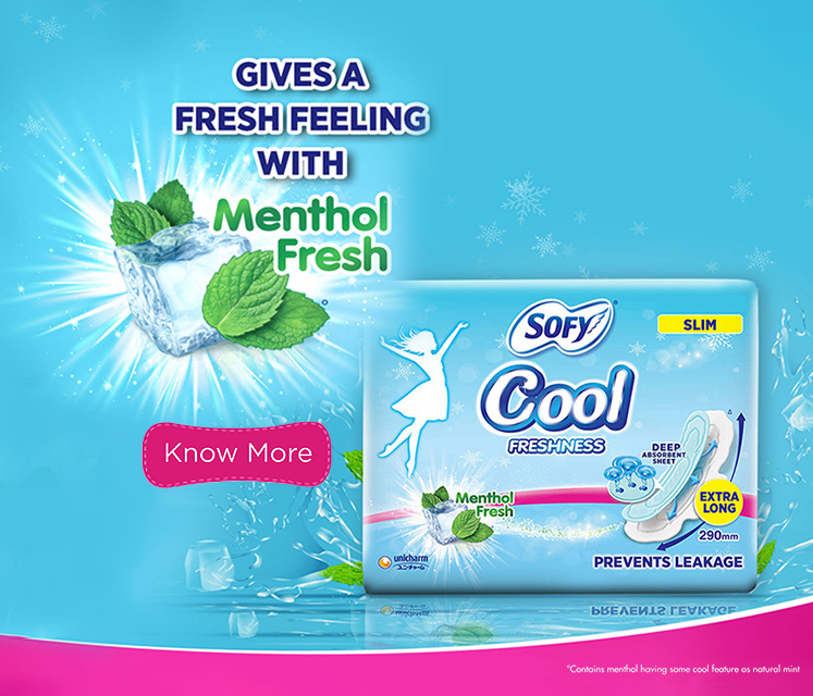 Sofy cool Sanitary Napkins Super XL+ gives a Fresh Feeling with Menthol Fresh